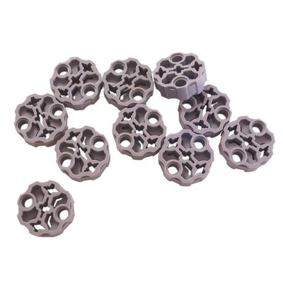 10 LEGO Technic, Axle Connector Block Round 2 Pin Holes 3 Axle Holes Bl Hellgrau