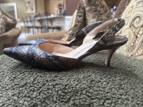 Manolo Blahnik Leather Animal Print Snakeskin Slingback Pumps Sz 36 EUC - Picture 4 of 7