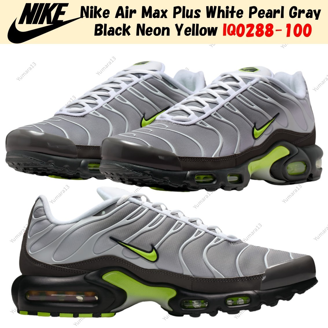 Nike Air Max Plus White Pearl Gray Black Neon Yellow IQ0288-100