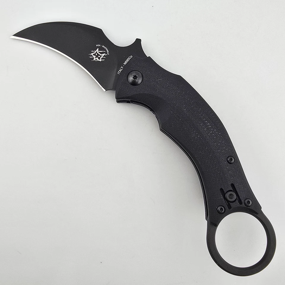 Fox Black Bird Karambit Folding Knife Black G10 2.25" DLC N690Co Blade FX591 - Image 3 of 4