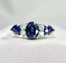 2Ct Oval Cut Lab Created Sapphire Women Engagement Ring 14K White Gold Plated