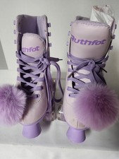Ruthfot Girls Quad Roller Skates Purple Lavender Hearts Pom Poms Glitter Wheels