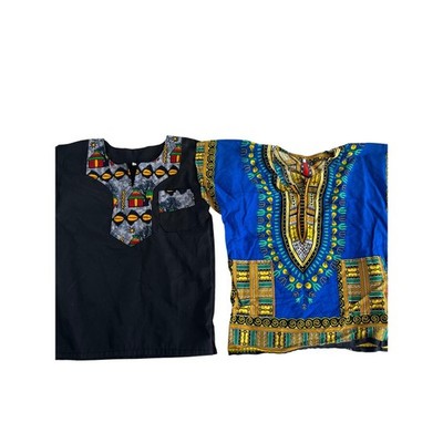 Kids African Dashiki Tunic Shirt Set Blue Black Multicolor Size M XL Lot of 2
