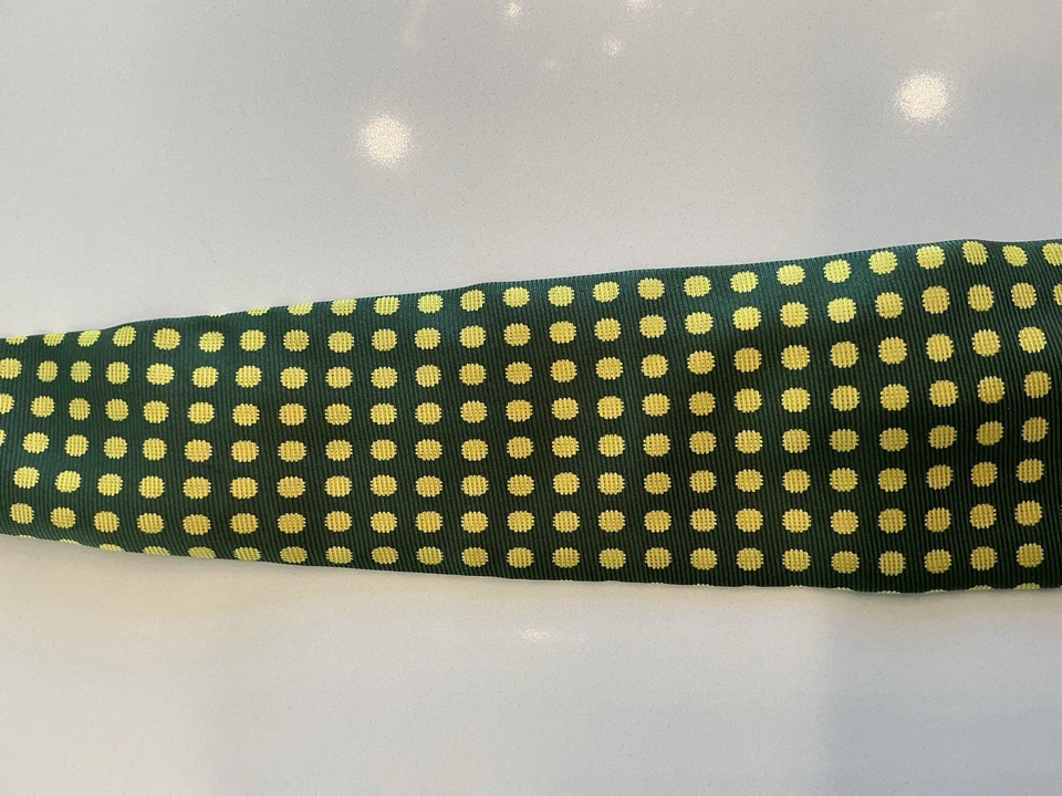¡Preciosa corbata KITON 100 % seda! ¡Lunares verdes y amarillos! ¡EXCELENTE! Foto 3 de 4
