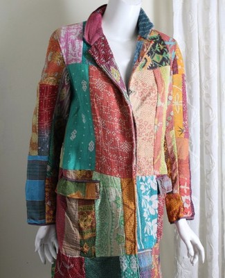 April Cornell Sz M Kantha Embroidery Cotton Patchwork Coat Jacket Duster S
