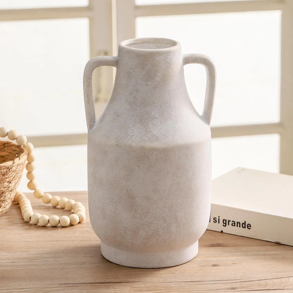 Керамическая цветочная ваза с ручками, 11 дюймов высотой не совсем белая ваза, большие украшения... - Изображение 2 из 4