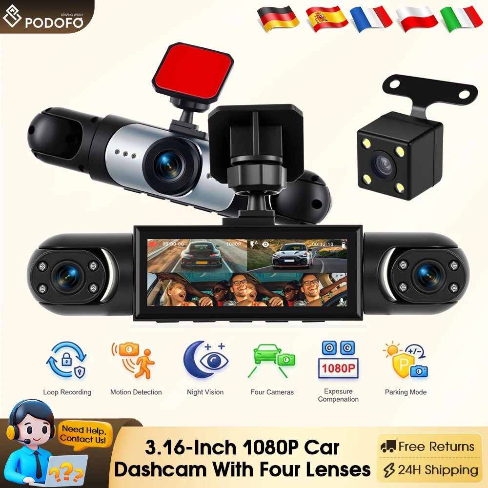 Caméra embarquée voiture 1080P dashcam 3 objectifs GPS écran 3,16 pouces