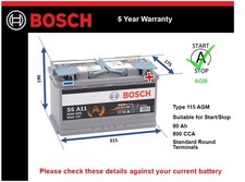 AGM Battery fits LAMBORGHINI HURACAN 5.2 2014 on Stop Start Bosch 115 AGM 800A
