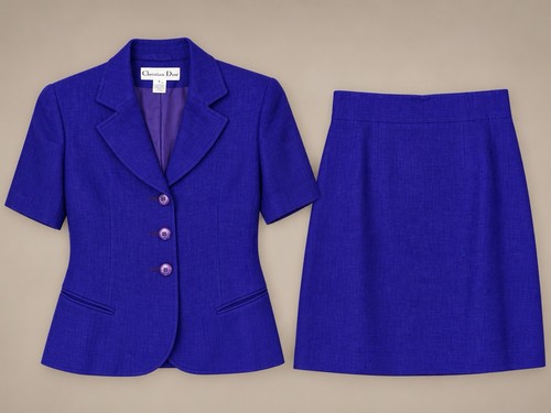Christian Dior Monsieur, Vintage Christian Dior Cobalt Violet Rayon Two-Piece Skirt Suit – Made in USA