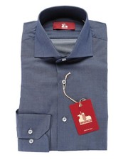 NWT EZZELINO DRESS SHIRT dark blue spread cotton Italy S
