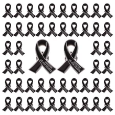 50 Pcs Black Ribbon Metal Pins Memorial Ribbon Alloy Brooches in Forever in O...
