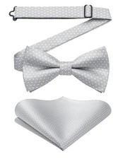 Mens Bow Tie Pocket Square Set Formal Pre-tied Solid Color Clip On Wedding