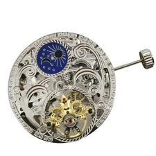 New Flywheel at 6 o'clock 3 Hands Moon Phase Skeleton Mechanical Watch Movement