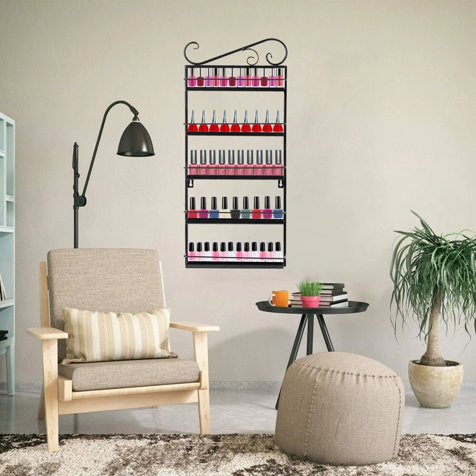 Soporte organizador de exhibición montado en la pared para esmalte de uñas de metal de 5 niveles izquierda/derecha Foto 2 de 4