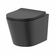 Wall Hung Black Rimless Toilet Pan WC Top Fix Soft Close Seat Bathroom Modern