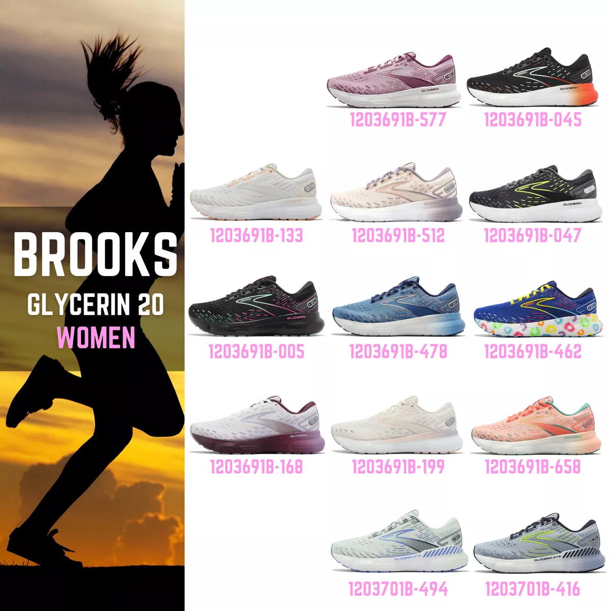 Brooks Glycerin 20 Women Road Running Shoes Sports Sneakers Pick 1