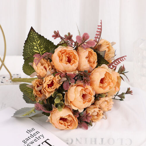 Ramo de boda nupcial blanco flor falsa seda artificial rosas peonía decoración del hogar☋ - Imagen 16 de 23