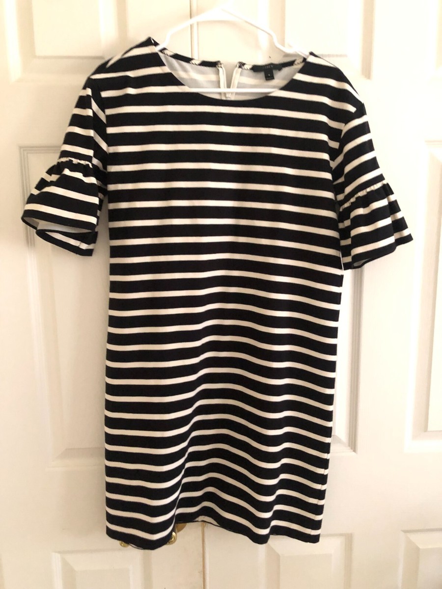 J. Crew Size S Black Cream Stripe Flare Sleeves Dress Women Formal Stylish