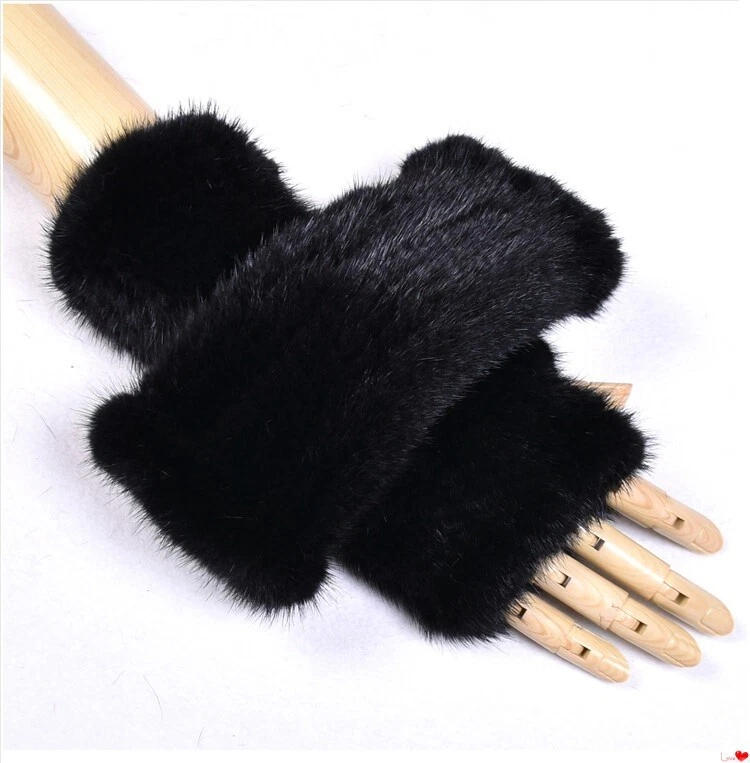 Men's 100 Real Mink Fur Gloves Mittens Winter Wrist Warm High Elastic Black