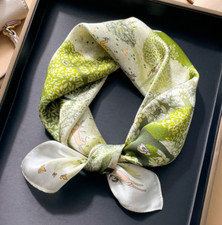 100 Mulberry Silk Scarf Women green forest Kerchief Square Bandana Wrap 53X53cm