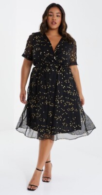 Quiz CURVE SCHWARZ FOLIE BLUMEN CHIFFON MIDIKLEID Größe 18