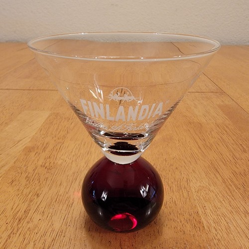 Finlandia Vodka of Finland Stemless Martini Glass Ruby Red Solid Bubble Base