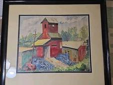 Vintage 1941 Original Watercolor Impressionist Urban Barn By Jaime Pieper 28x26"