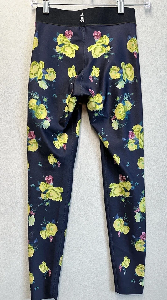 Legging Ultracor Soul Cycle Azul Marino Estampado Floral Púrpura Terciopelo Rayas Laterales Talla M Foto 2 de 4