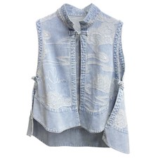 Gilet en Jean Denim Femme Boutonné Cape Poncho Veste Sans Manches Rétro