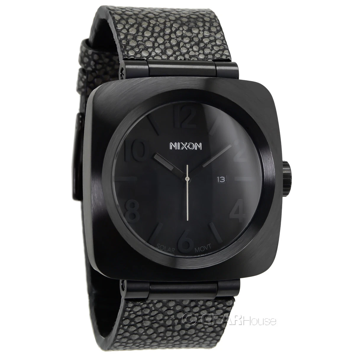 NIXON Volta Mens Black Solar Powered Watch Blackout Dial Pebble