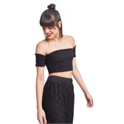 Top Donna Urban Classics Cold Shoulder Cropped - 100% Viscosa, Spalle Scoperte, Design Arricciato Con Volant - Foto 5