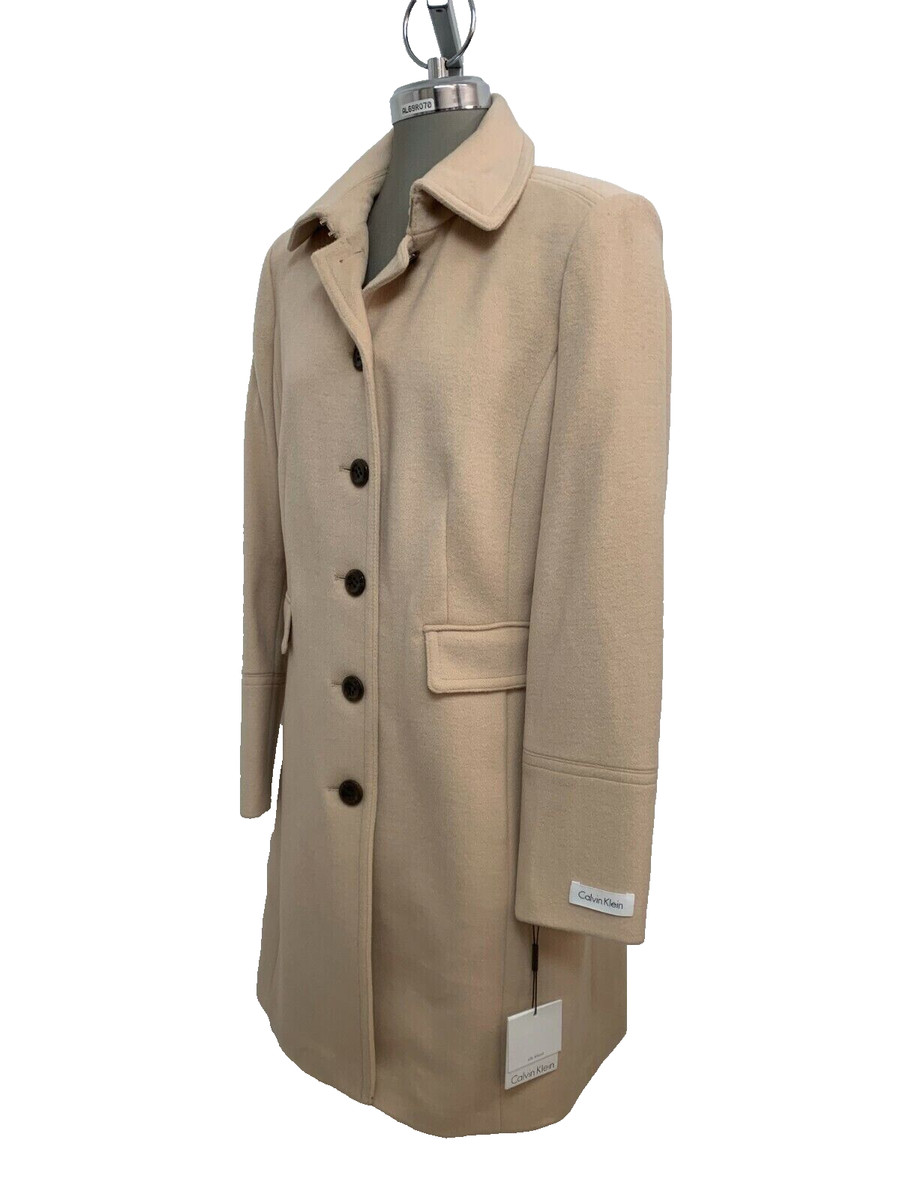 New Calvin Klein Elegant TAN Mid-Length Wool Women's Coat size 8 View 3