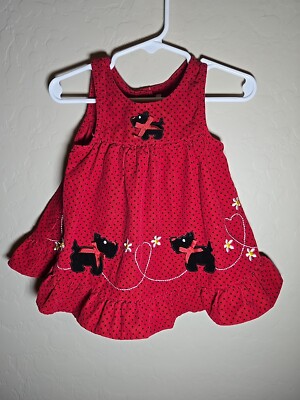 Blueberi Boulevard Dress Girl's 18 Mo Scottie Dog Corduroy Polka Dot Red Black