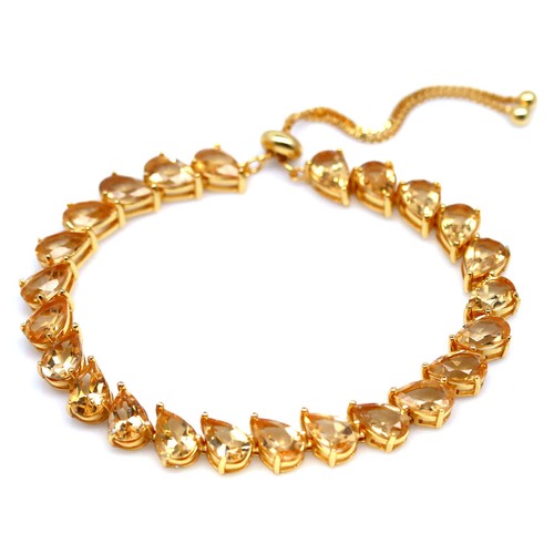 Unheated Gemstones Golden Yellow Citrine 925 Sterling Silver Bracelet 11.0" - Picture 1 of 5