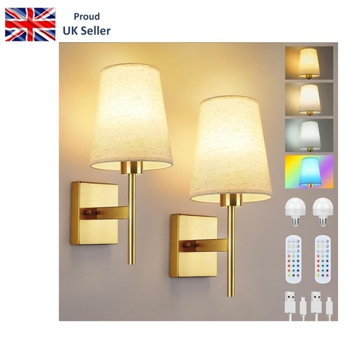 RGB Colour Battery Operated Wall Lights Rechargeable Wall Sconces Set of 2. Gold