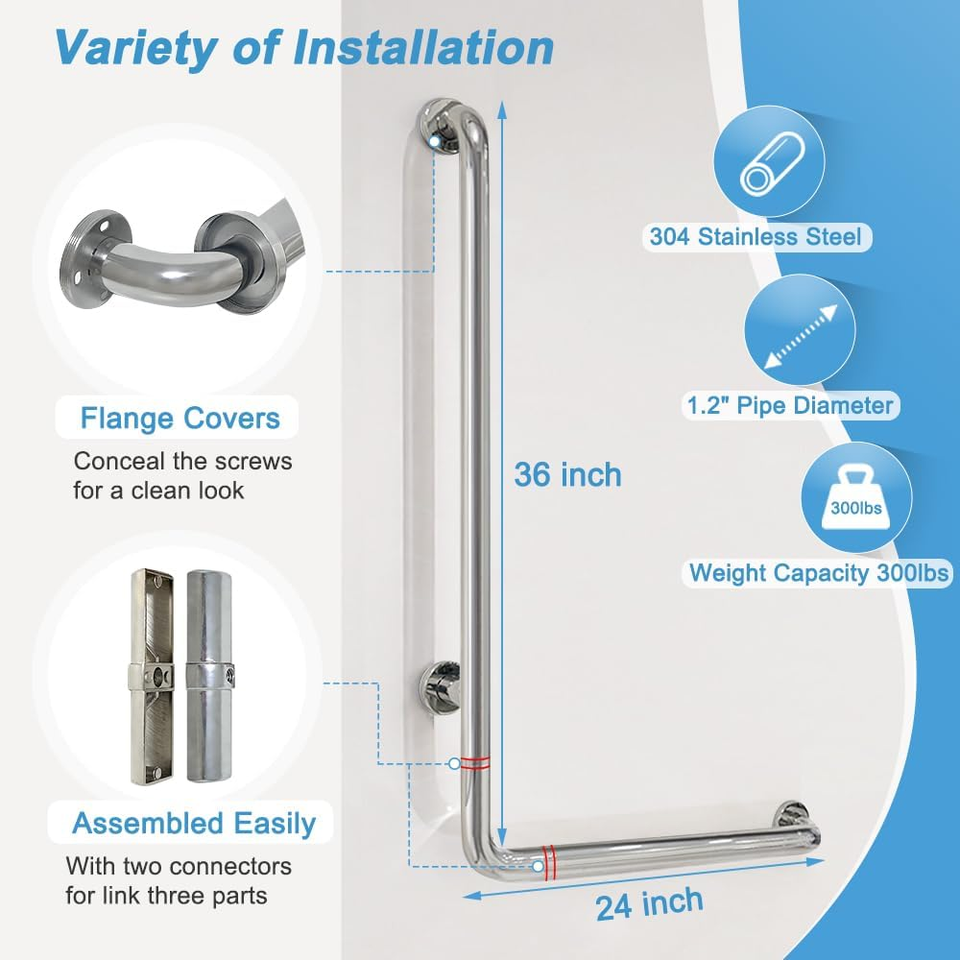 Shower Grab Bar for Seniors Toilet Safety Grab Bars L Shaped Bathroom