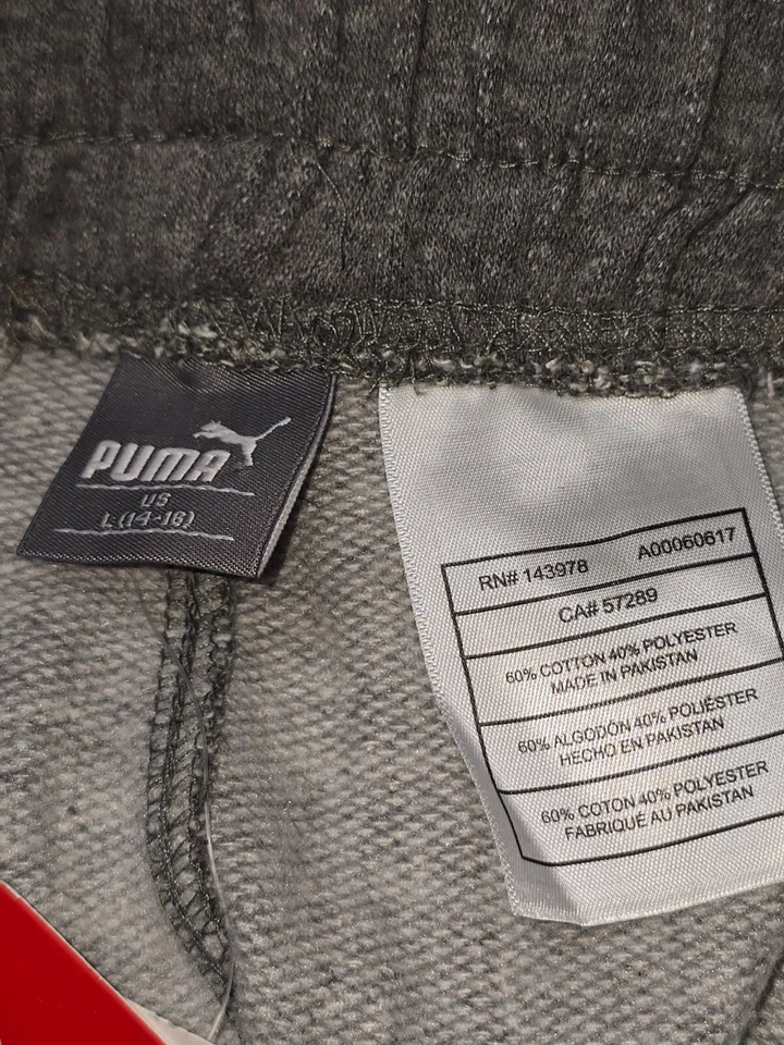 NUEVO CON ETIQUETAS PUMA Pantalones de chándal/pantalones de chándal para jóvenes con logotipo naranja gris carbón talla L Foto 2 de 4