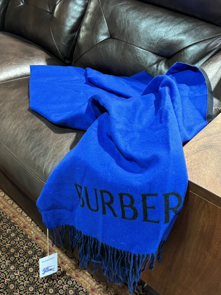 $1450 NWT BURBERRY PRORSUM Blue Luxurious Reversible Pure Cashmere Scarf Shawl - Image 3 of 4