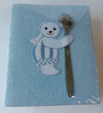 Vtg 1994 Baby's Moments To Remember Photo Album Terrycloth Blue Bear With Spoon