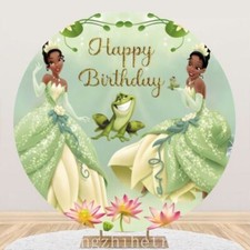 Round Princess Frog Tiana Birthday Backdrop Party Photo Background Supplies