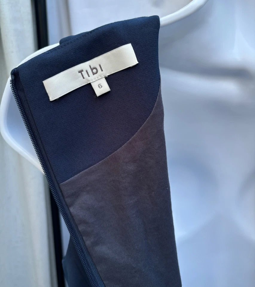 Nuevo $595 Vestido Tibi Midi Envolvente Talla Mediana 6 Azul Sin Mangas Cuello en V Cinturón Foto 3 de 4