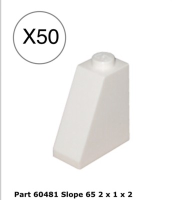 Lego 50 Pieces White 65° Slope 2 x 1 x 2 Bulk building Parts