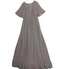 Show Me Your Mumu Dress Womens size 1X Emily Empire Maxi Dove Gray  Chiffon