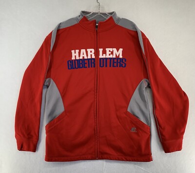 Harlem Globetrotters Jacket Mens Large Red Russell Athletic Track Coat Full Zip