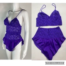Vintage Alana Gale 80s 90s Nylon Lace  Lingerie Flutter Tap Pants Cami Bra Set M