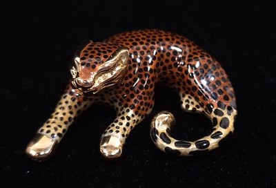 14k Yellow Gold SLC Leopard Cheetah Panther Enamel Slide Pendant (40716-1)