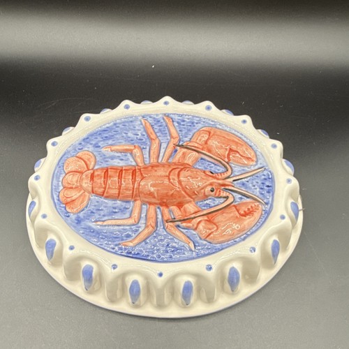 Himark Ceramic Lobster Jello Mold White Blue Red 8" Animal Pattern