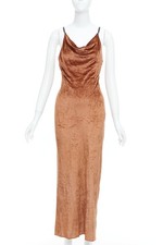 VERSACE JEANS COUTURE 1999 Vintage gold brown velvet cowl slip dress IT42 M