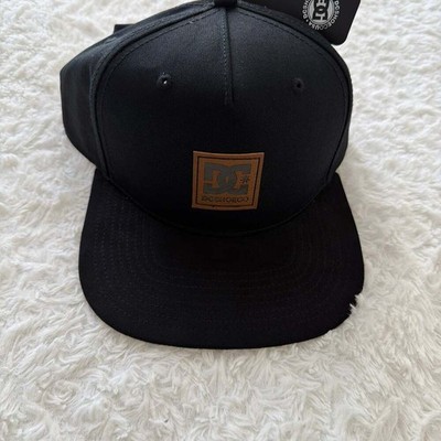DC Shoes Reynotts 6 Snapback Hat Black with Brown Faux Leather Patch
