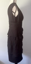 ALEX EVENINGS Little Black Dress Midi Tiered Skirt Bead Bodice Accent Lined 12